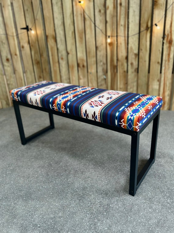 Southwestern Entryway Bench Black And White Aztec Upholstered Bench,