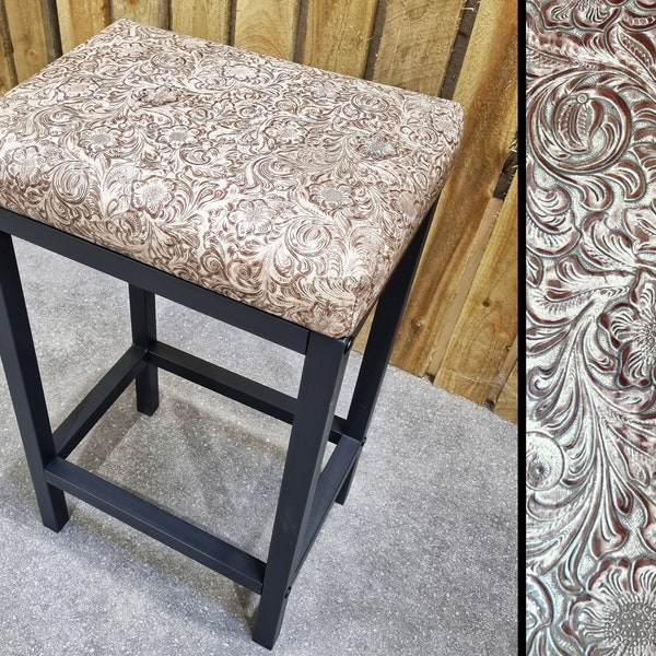 Embossed leather bar stool / counter stools / Ivory Chocolate Embossed Leather - Custom made - Various seat heights FP