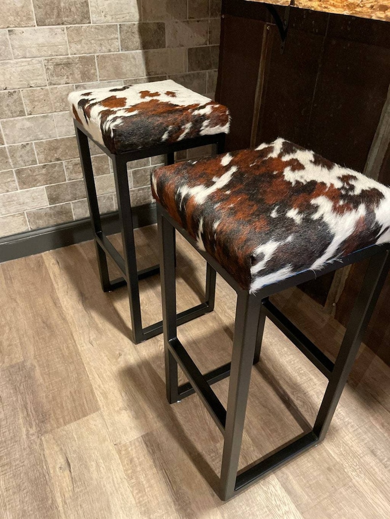 Bar stool cowhide topped BESPOKE/ CUSTOM-MADE, counter top, breakfast bar, rustic,  farmhouse, industrial 