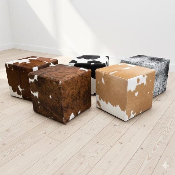 Genuine cowhide footstool cube - Handmade in a hide colour of your choice!