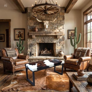 Cowhide and Steel Entry Way Bench, Modern Dining Bench, Entry Bench, Industrial Style Seating - FPB image 5