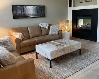 Custom made Cowhide ottoman / foot stool - FREE SHIPPING - Genuine cowhide with steel frame -  Handmade  - LFO49