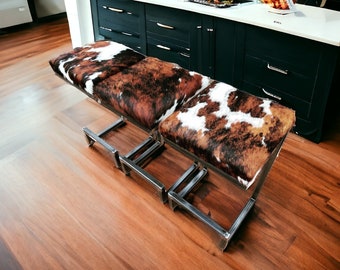 Premium Cowhide Stool | cowhide bar stool | Cowhide counter stools - Cowhide with steel frames - Handmade   *RG*