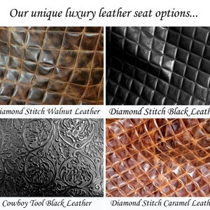 May include: Four different leather seat options: Diamond Stitch Walnut Leather, Diamond Stitch Black Leather, Cowboy Tool Black Leather, and Diamond Stitch Caramel Leather.