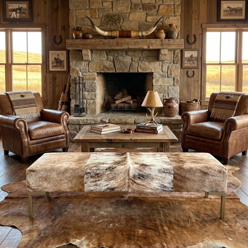 Genuine Cowhide Upholstered Bedroom Bench, End of Bed Bench, Entryway Bench, Modern Bed Bench - LFB70 image 8