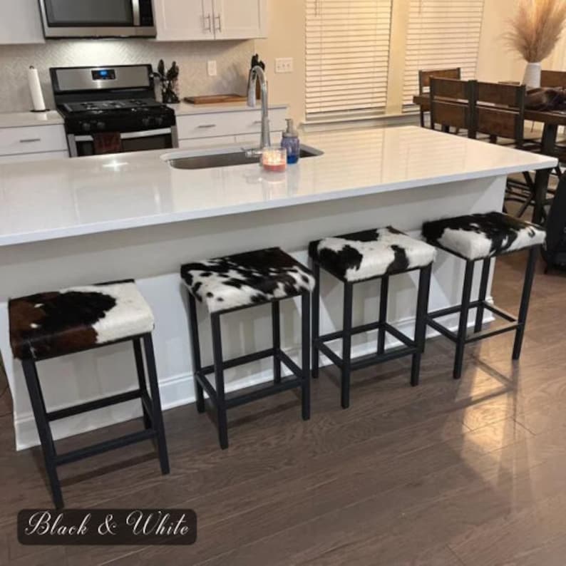 Genuine cowhide & steel stool counter stool / bar stool Various seat heights available Sold INDIVIDUALLY FP Black/ white