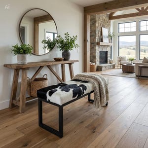 Cowhide and Steel Entry Way Bench, Modern Dining Bench, Entry Bench, Industrial Style Seating - FPB image 12