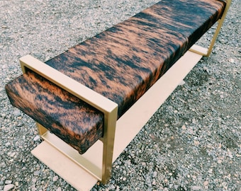 CUSTOM MADE / BESPOKE Cowhide topped Steel bench / ottoman seat 2 person -  Handmade in England 140x 40cm