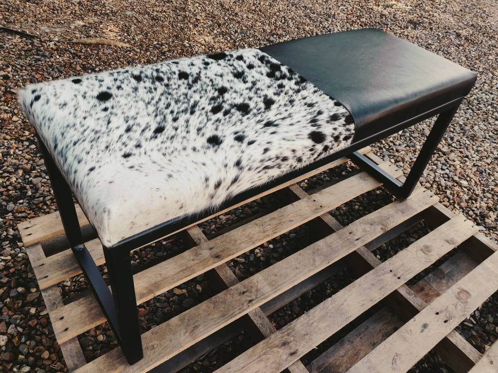 Cowhide & Leather topped Steel bench / ottoman seat 2 person Etsy