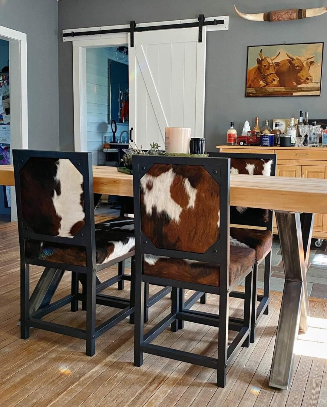Cowhide Dining Chair Made Using Genuine Cowhide and Steel Etsy UK
