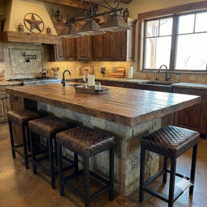 Diamond Stitched Leather Bar Stool, Steel Frame, Counter Stool, Kitchen Seating, Modern Barstool - FP image 6