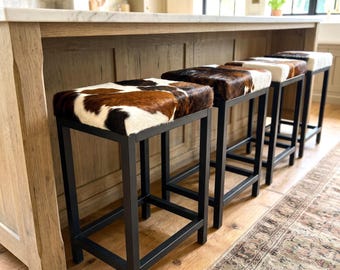 Genuine Cowhide and Steel Custom Made Counter Stool, used with bar or counter top - FP