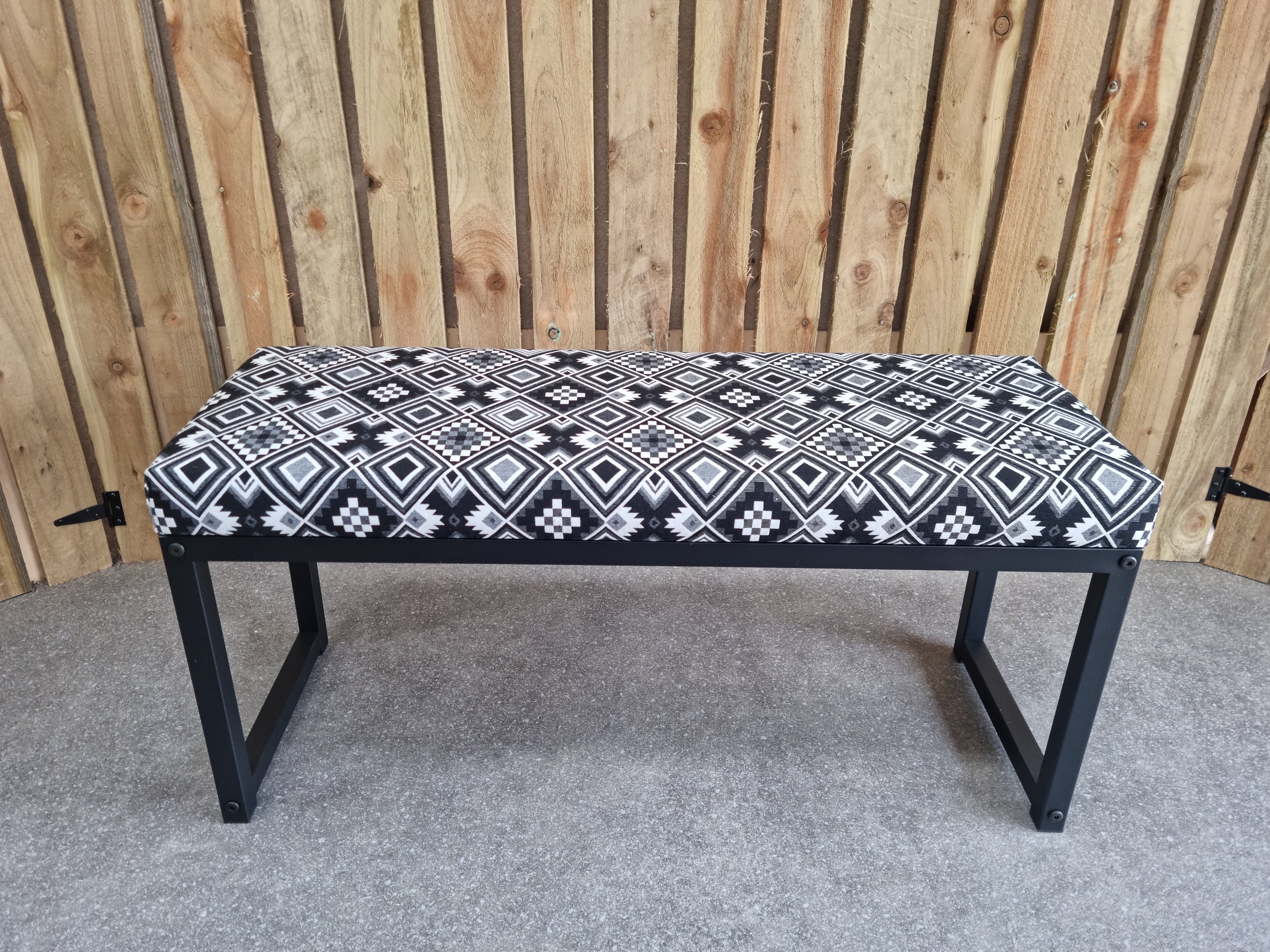 Aztec Kilim Style Bench Black and White -matte Black Steel Frame ...