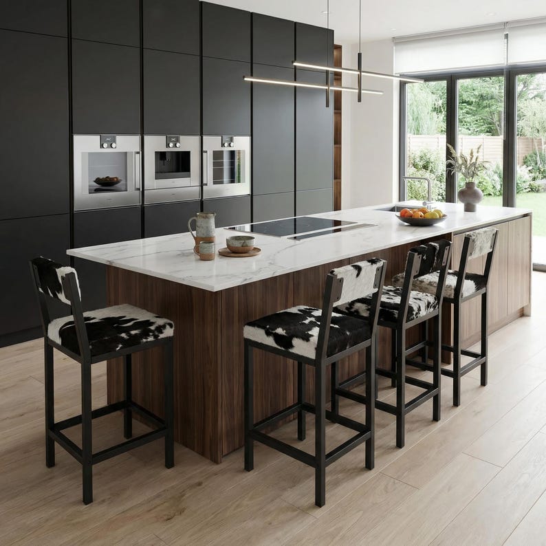 Cowhide bar stool | Cowhide counter stool with backs (priced per stool) - FPBK image 6
