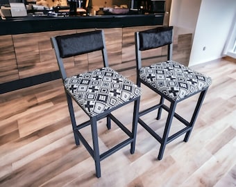 Cowhide bar stool | Cowhide counter stool with backs Aztec fabric (SOLD INDIVIDUALLY) - FPBK