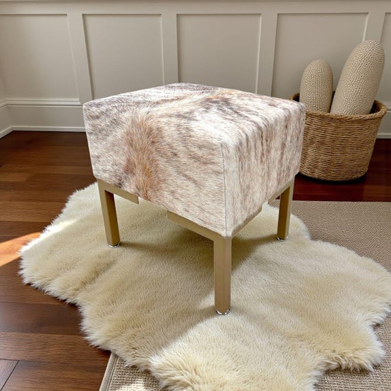 Genuine cowhide and steel vanity stool | For Makeup dressing table or Footstool - LFB-V