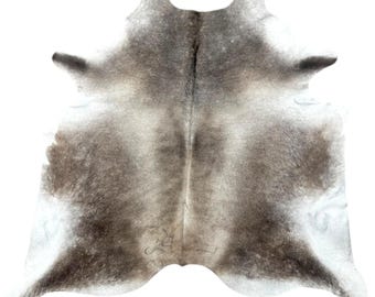 Large Genuine Cowhide Rug, Grey/ Taupe & White, Hair on Hide Sold as Seen!