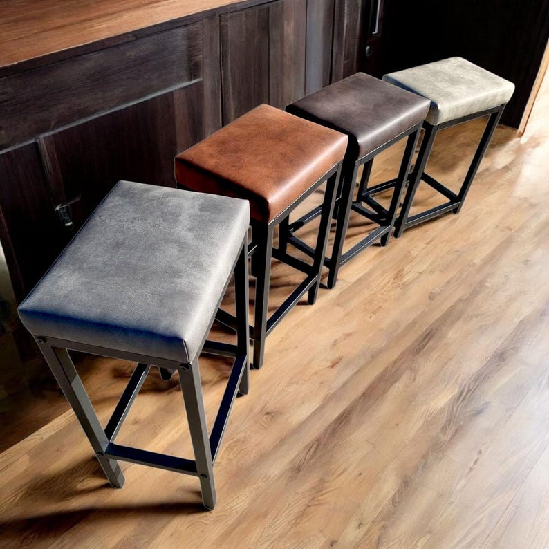 Metal Color Stool Premium Counter Height Bar Stools | Featuring Black Steel Frame a Faux ...