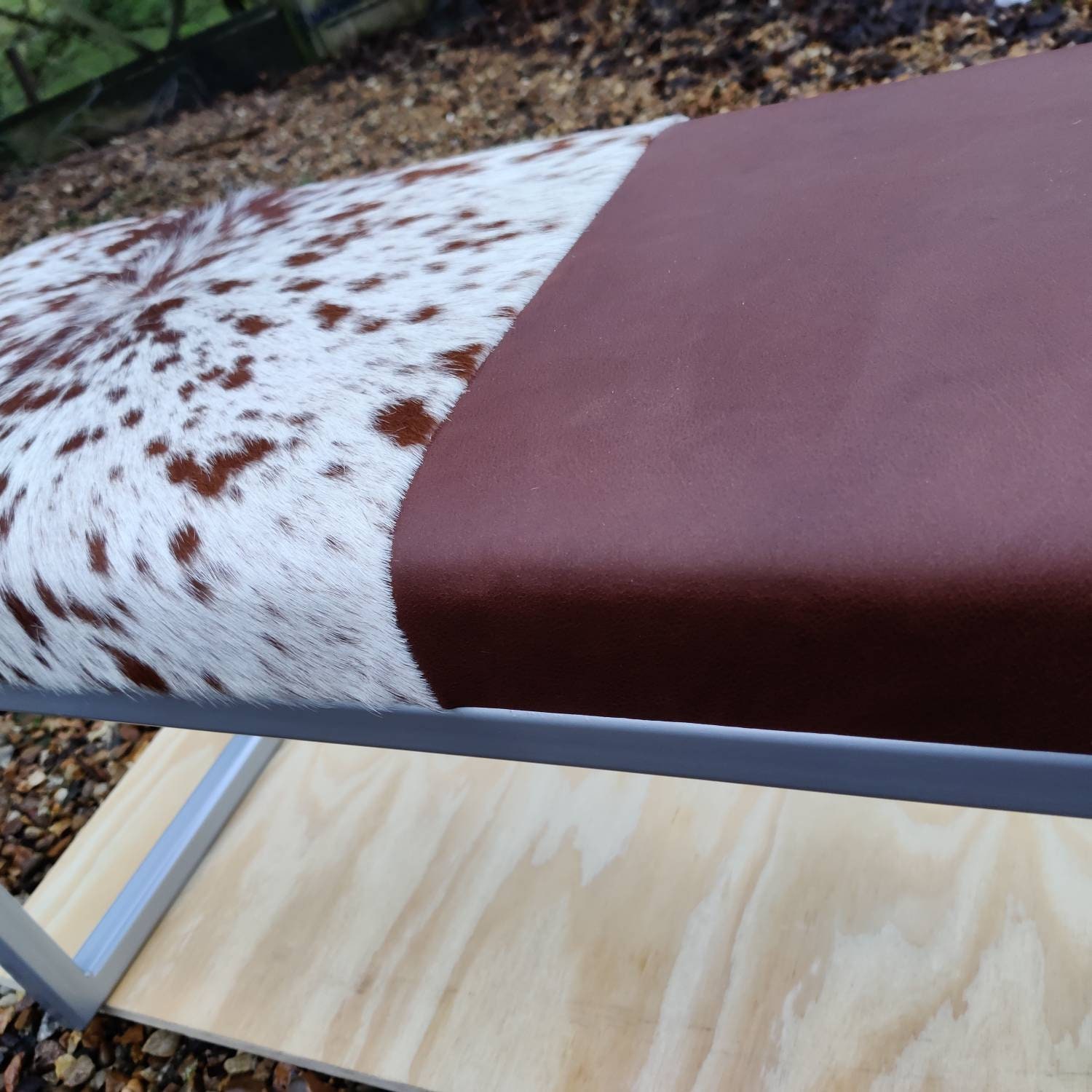 Cowhide & Leather topped Steel bench / ottoman seat 2 person | Etsy