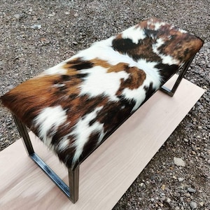Cowhide bench / Cowhide ottoman - 45&quot; wide - Genuine cowhide and steel -  Handmade in England 115cm - RGB