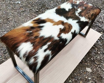 Cowhide bench / Cowhide ottoman - 45" wide - Genuine cowhide and steel -  Handmade in England 115-RGB