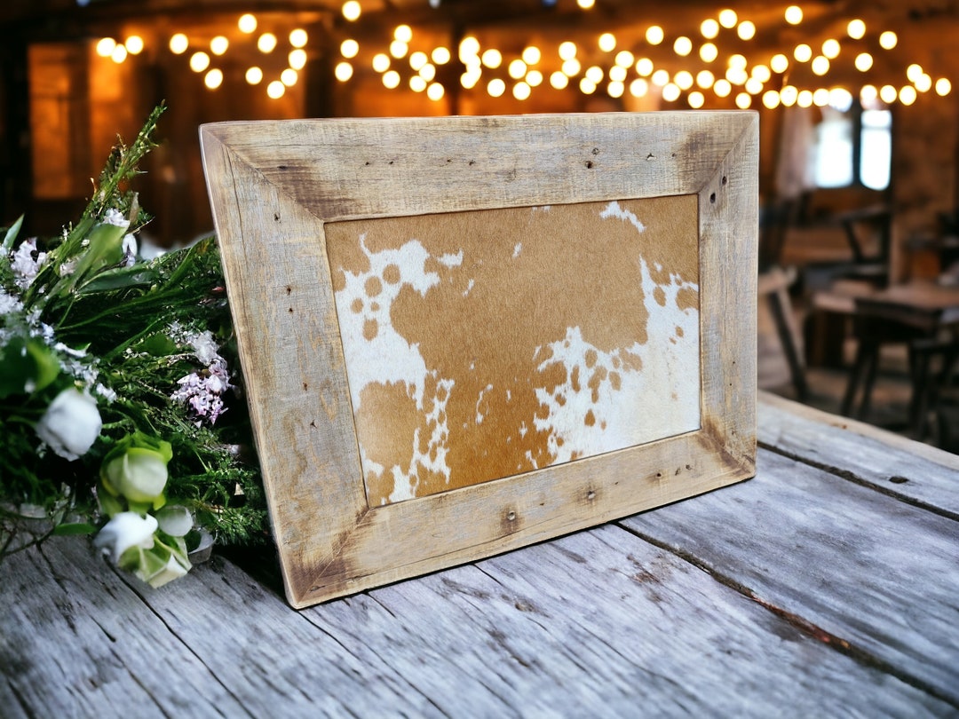 Genuine Cowhide Wedding Branding With Driftwood Rustic Frame Wedding