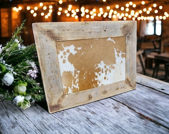 Genuine cowhide wedding branding with driftwood rustic frame - wedding gift - Choose a cowhide color