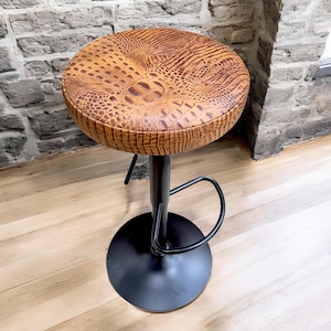 Crocodile style genuine leather stools featuring matte black base with adjustable height - GL