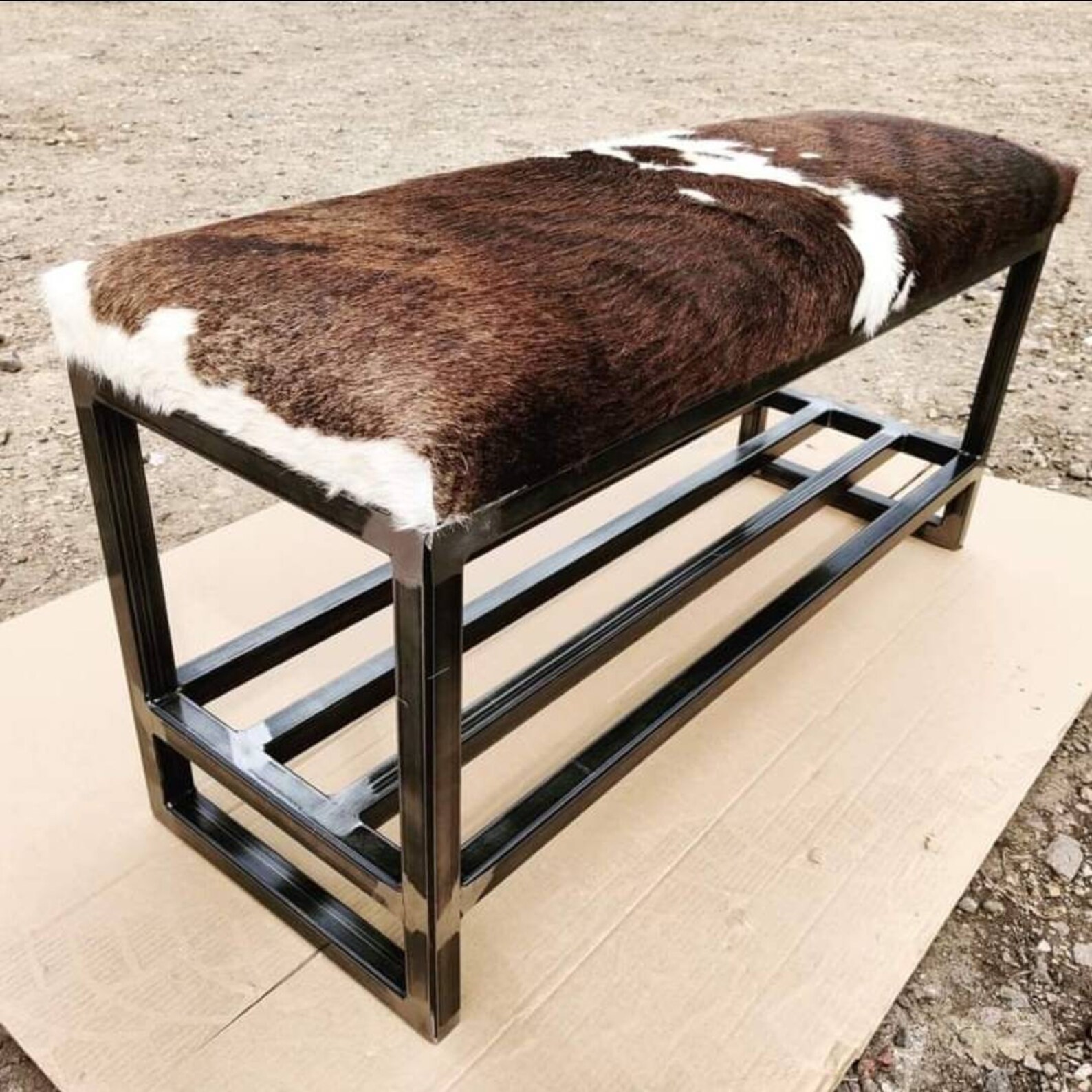 Bespoke Cowhide Entry Way Bench With Shoe Storage Boot Rack Etsy