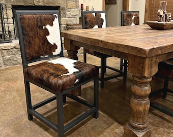 Genuine Cowhide Dining Chair, Kitchen Chairs, Accent Chair Set, Dining Table Seating, Rustic Decor - FPDC