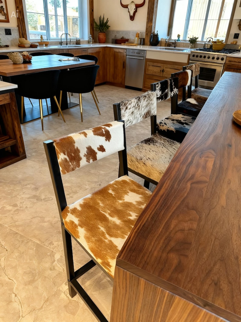 Cowhide bar stool | Cowhide counter stool with backs (priced per stool) - FPBK image 3