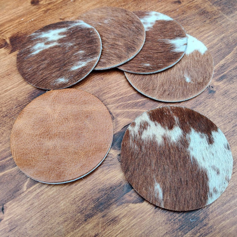 Handmade Genuine Cowhide / Leather 6 Piece Coaster Huge Etsy