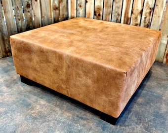 Handmade Genuine Leather Ottoman, Tan Leather Pouf, Ottoman Coffee Table, Leather Chair Footstool - FREE SHIPPING - FO