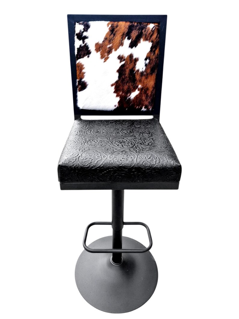 Genuine Cowhide Leather Counter Stool with Backs, Bar Height Kitchen Stool, Barstool Chair - GLBK image 3