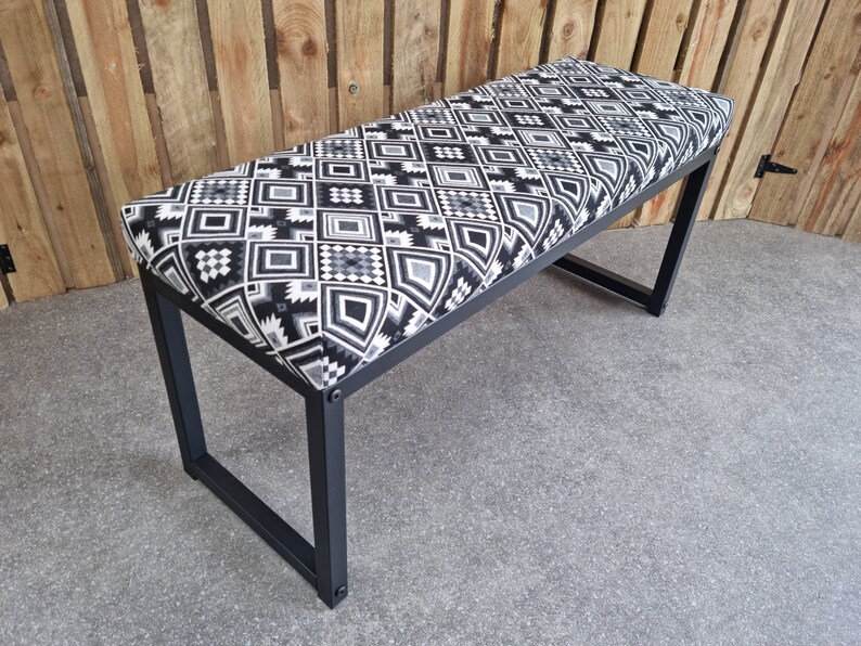 Aztec Kilim Style Bench Black and White -matte Black Steel Frame ...