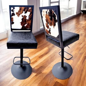 Genuine Cowhide Leather Counter Stool with Backs, Bar Height Kitchen Stool, Barstool Chair - GLBK