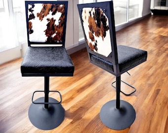 Genuine Cowhide Leather Counter Stool with Backs, Bar Height Kitchen Stool, Barstool Chair - GLBK