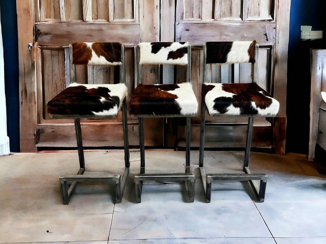 Cowhide Bar Stools With Backs Cowhide Counter Stools Genuine Cowhide