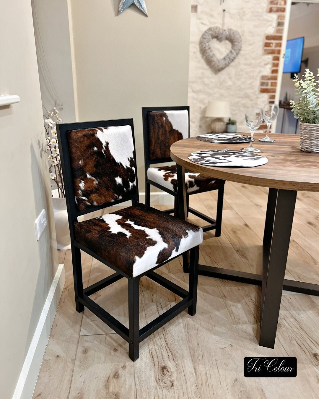 Cowhide Dining Chair Made Using Genuine Cowhide and Steel Etsy