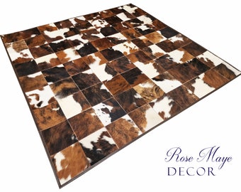 Tapete de couro de vaca - Feito sob medida | Feito à mão | Tapete de patchwork de couro de vaca / Passadeira - Qualquer tamanho possível!