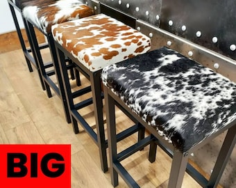 Custom-made cowhide & steel stool - counter top / bar stools - Various seat heights available! - Worldwide shipping