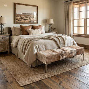 Genuine Cowhide Upholstered Bedroom Bench, End of Bed Bench, Entryway Bench, Modern Bed Bench - LFB70 image 5