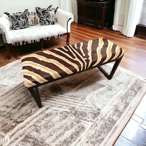 Custom made Genuine Zebra Pattern cowhide topped Steel bench / ottoman - Matte Black frame - FPB