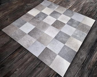 Genuine Cowhide Grey patchwork rug -  4ft long x 4ft wide  (120cm x 120cm)