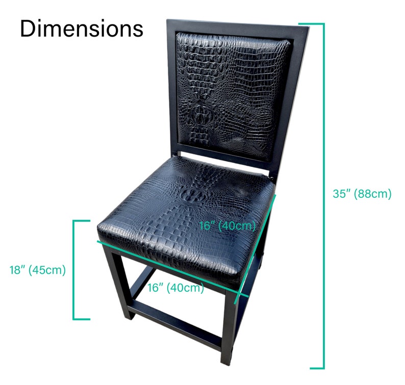 May include: Black bar stool with a crocodile-embossed leather seat and back. The stool measures 18 inches wide, 16 inches deep, and 35 inches high.