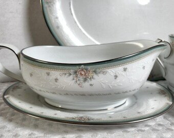 Noritake Greenbrier 4101 China, Platinum Trim, Floral Bouquets