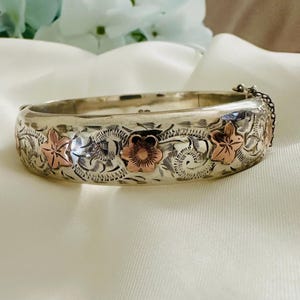 Vintage solid silver etched bangle