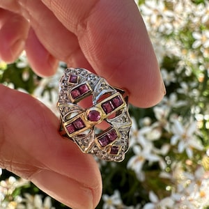 9ct gold Ruby & diamond cocktail ring SIZE L