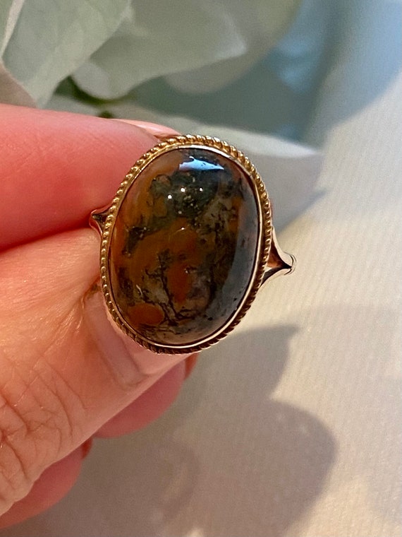 Vintage 9ct gold agate ring SIZE K1/2 dated 1975 - image 7