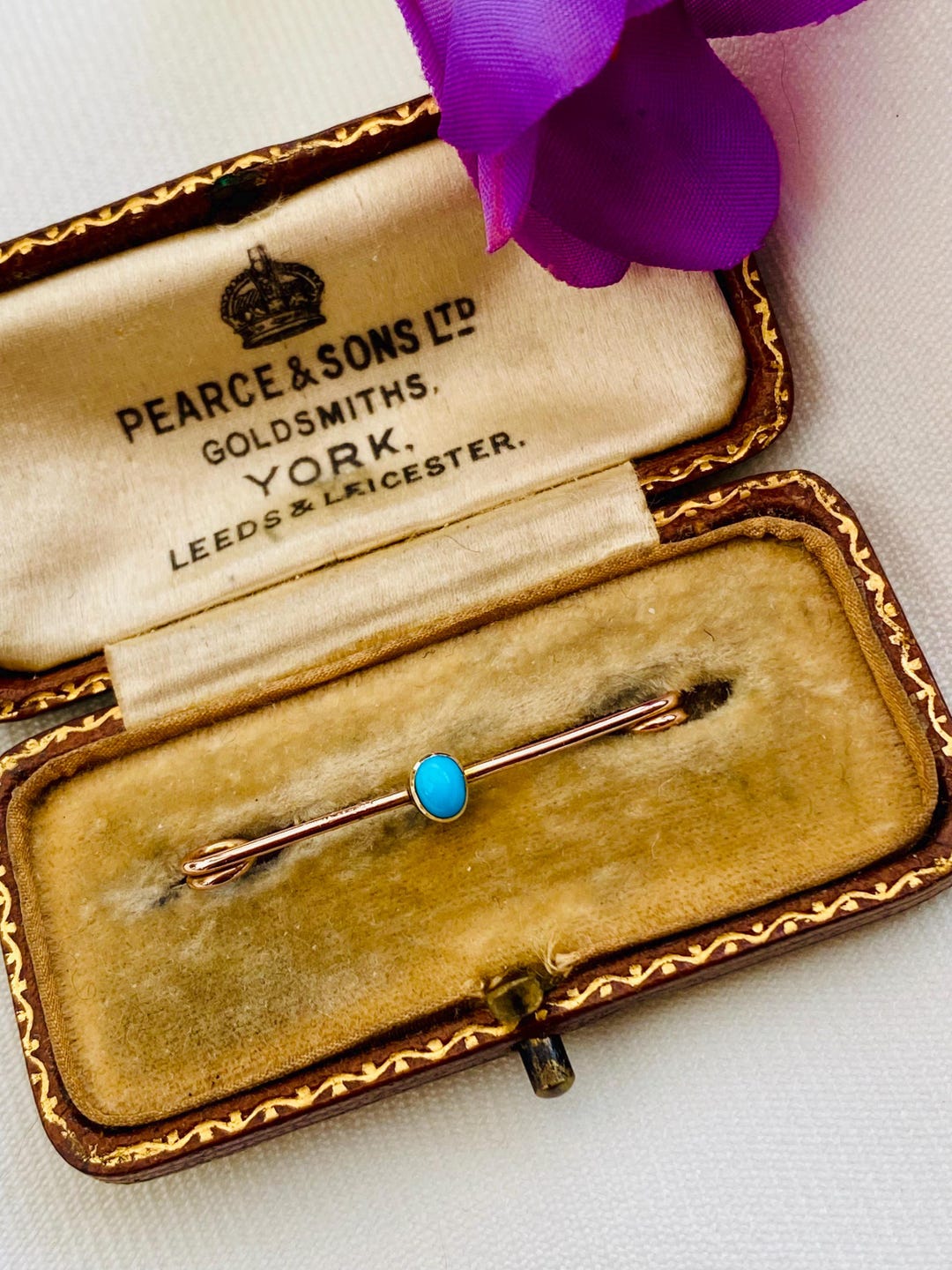 Antque 9ct Gold Turquoise Pin Brooch in Box - Etsy
